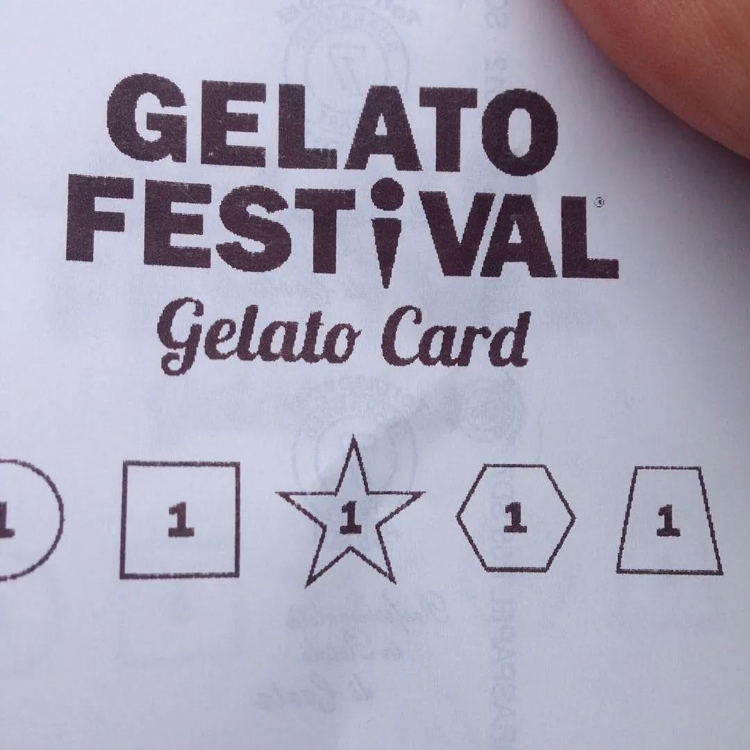 A Gelato Festival tasting card, with one stamp for each flavour