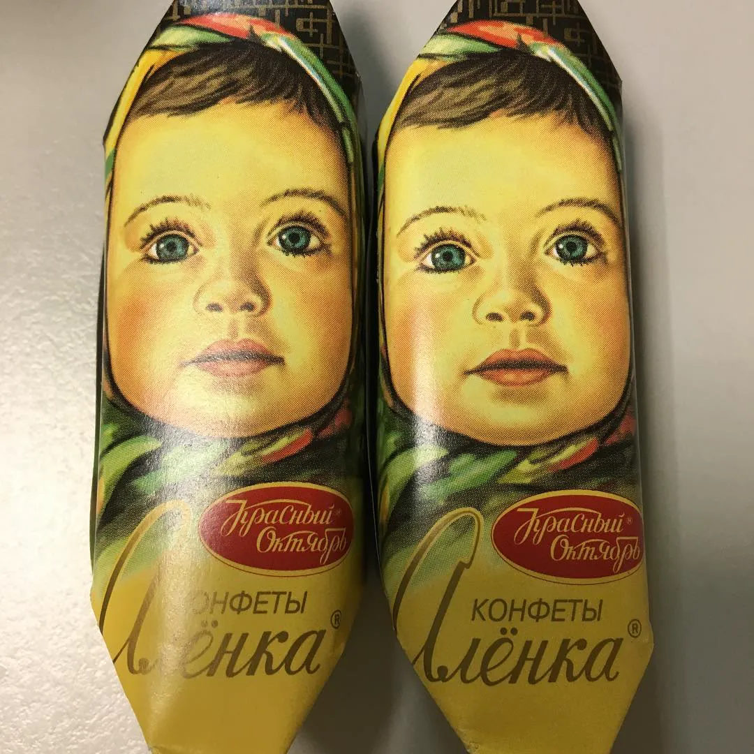 Two Alyonka chocolate bars, with the girl's face on the wrapper
