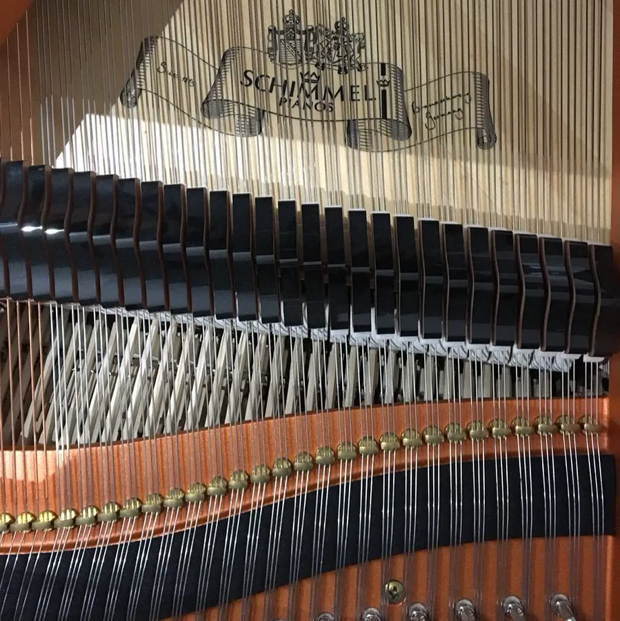 Inside a Schimmel grand piano: the strings, dampers and hammers